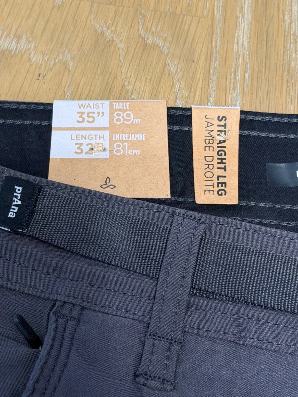 Outdoor Hiking Cargo Trail Pants Stretch Snap Hem Charcoal Prana 35x32 NWT
